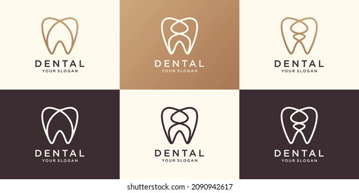 minimal Health Dent Logo design vector template linear style. Dental clinic Logotype concept icon.