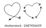 Minimal Heart Arrow Vector Design – Romantic Love Symbol, Valentine Outline Illustration