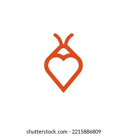 Minimal heart bug icon vector concept. Cute insect shape as a heart logo isolated on white background. Awesome simple heart beetle logo.