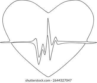 Minimal heart with heartbeat line illustration symbolizing love, cardiology, or health care. Perfect for medical graphics, romantic themes, wellness branding, and awareness campaigns. 