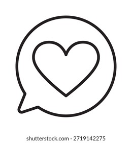 Icono de mensaje de corazón mínimo con trazo editable para el día de San Valentín. Burbuja de chat de amor en estilo de contorno moderno, perfecto para App, redes sociales, saludos, tarjetas y proyectos de diseño romántico.