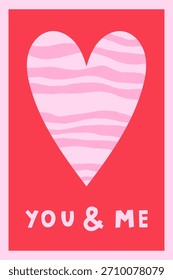 Minimal Heart Poster with Romantic Text. Elegant aesthetic artwork with soft wavy Love symbol and handwritten lettering for prints wall decor greeting card Valentine design. Vector illustration