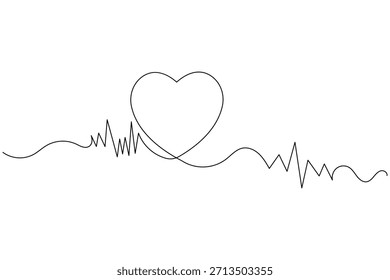 Minimal heart shape drawn in single line modern romantic line art
