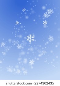 Minimal heavy snow flakes pattern. Snowfall fleck frozen elements. Snowfall sky white blue composition. Mess snowflakes christmas vector. Snow hurricane landscape.