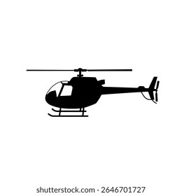 Minimal Helicopter Black Silhouette Icon - Chopper Aviation Vector for Emergency Response, Travel, or Air Mobility Projects