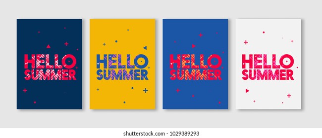 Minimal Hello Summer Typographic Vector Flyer Templates - Creative Vibrant Colors Text Design Illustrations