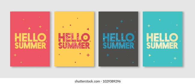 Minimal Hello Summer Typographic Vector Flyer Templates - Creative Vibrant Colors Text Design Illustrations