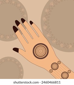  Minimal Henna Vector Hands Illustration, Eastern Traditional Indian Henna Mehndi style Floral Ornaments and Mandalas Vector Illustration,Woman Hands Decorated with Indian Pattern Mehndi Style Tattoo