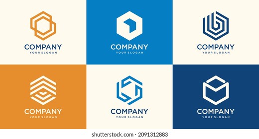 minimal Hexagon logo design with stripe concept, modern company business logo template