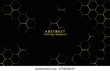 Minimal high-tech background with yellow hexagon connections on black. with a modern concept style