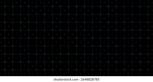 Padrão mínimo de alta tecnologia com grade quadrada azul, pontos de cruzamento e matriz de pontos digitais no plano de fundo preto. Layout de interface de usuário futurista para design HUD ou painel técnico. Ilustração vetorial.