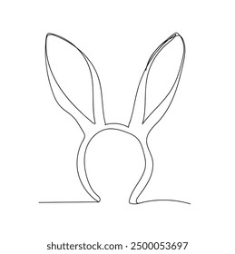 Minimal holiday decoration. Easter Bunny Ears line art banner in scribble style hand drawn with continuous thin line, divider shape. Isolated on white background. 