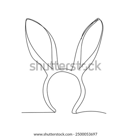 Minimal holiday decoration. Easter Bunny Ears line art banner in scribble style hand drawn with continuous thin line, divider shape. Isolated on white background. 