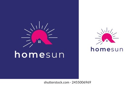 Minimales Design der Vektorgrafik mit Heim- und Sonnenlogo, einfache Vorlage der Logos.