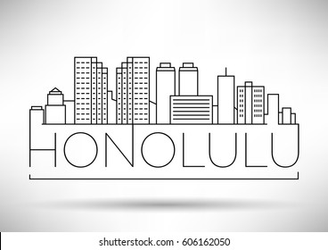 Minimal Honolulu Linear City Skyline with Typographic Design