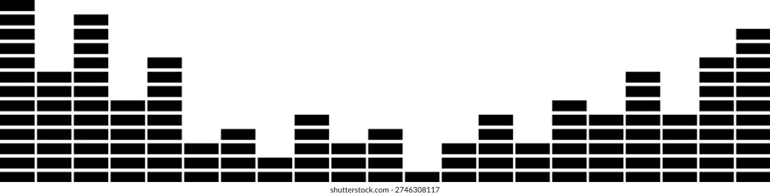 Minimal horizontal audio spectrum equalizer bars design isolated on light background, modern sound frequency visualization for music and technology concepts