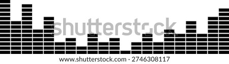 Minimal horizontal audio spectrum equalizer bars design isolated on light background, modern sound frequency visualization for music and technology concepts