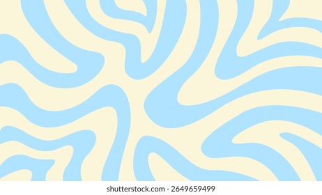 Minimal horizontal background with colorful waves. Abstract wavy background with pastel blue and cream colors. Retro style