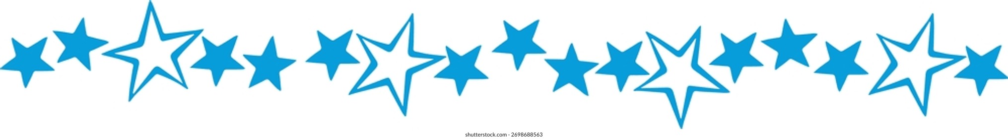 Minimal horizontal border made of blue stars. Perfect for greeting cards, invitations, certificates, party decorations, awards, and celebration-themed designs.