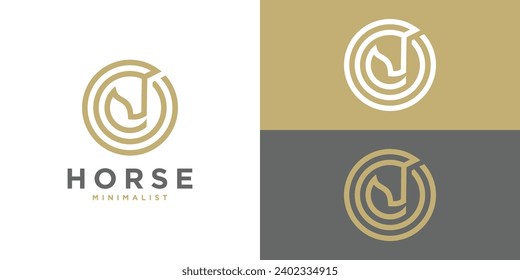 Minimal Horse Logo. Linear Style Horse Head in Circle. Flat Logo Icon Symbol Design Template.