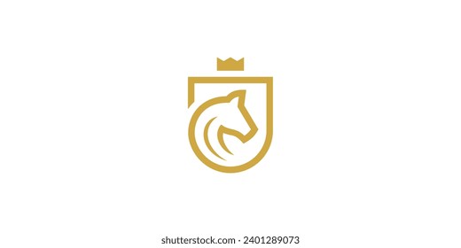 Diseño Mínimo Del Logotipo Escudo Del Caballo. Caballo Reina Rey con estilo minimalista. Plantilla de diseño del logotipo del símbolo del icono del caballo.