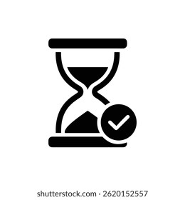 Minimal Hourglass with Check on Side Black Filled Icon