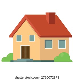 Casa mínima con arbustos en el patio delantero, que representa el hogar, el vecindario, la propiedad y la vida familiar. Ideal para inmobiliarias, proyectos de vivienda, estilo de vida y temas comunitarios.