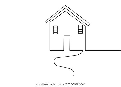 Minimal house continuous one line drawing illustration on white background