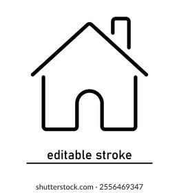 Minimal house icon with editable stroke. Flat style. Black house icon. Real estate symbol