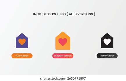 Minimal house icon with a heart inside, symbolizing love, care, and emotional value of homeownership. Ideal for family property and real estate branding.