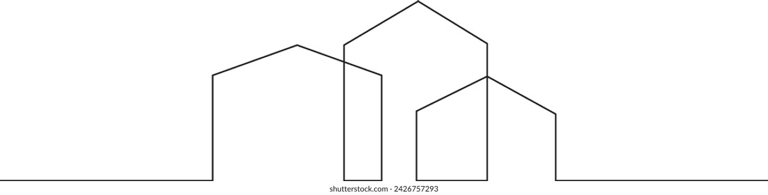 Minimal house logo design. Building structure symbol. Construction of houses.One continuous line . Line art. Minimal single line.White background. One line drawing.