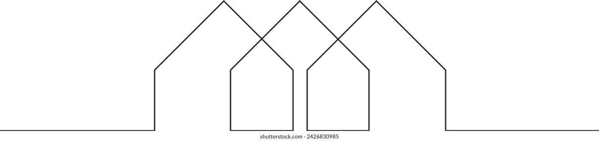 Minimal house logo design. Building structure symbol. Construction of houses.One continuous line . Line art. Minimal single line.White background. One line drawing.