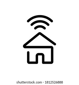 minimal house and wifi connection line icon, hotspot  vector logo, 
work from home icon , freelancer, smart green home house signal wifi wireless illustration