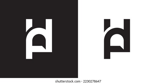 Minimal HP logo. Icon of a PH letter on a luxury background. Logo idea based on the HP monogram initials. Professional variety letter symbol and PH logo on black and white background.
