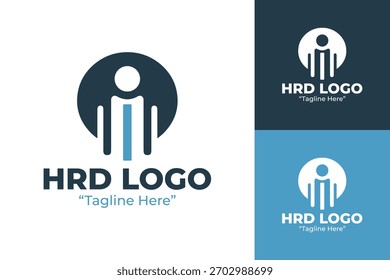 Logotipo mínimo de HRD que destaca el desarrollo de la fuerza laboral, la mejora de las habilidades y la estructura corporativa.
