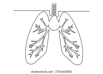Pulmones humanos mínimos una línea de arte de contorno limpio diseño simple