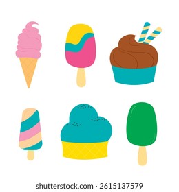 Minimal Ice Cream and Popsicle Icon Set in Bright Colors