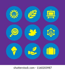 minimal icon. 9 minimal set with art and design, suitcase, autumn and summer vector icons for web and mobile app