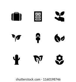 minimal icon. 9 minimal set with layout, suitcase, summer and leaf vector icons for web and mobile app