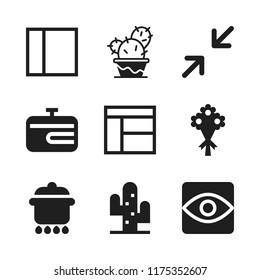 minimal icon. 9 minimal vector icons set. bouquet, layout and pot icons for web and design about minimal theme