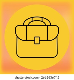 Icono mínimo de un maletín negro delineado sobre fondo amarillo-naranja, ideal para temas de negocios, oficinas o lugares de trabajo.