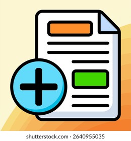 Minimal icon of a blank document with a plus sign, indicating creation of a new file, used in productivity apps and software tools.
