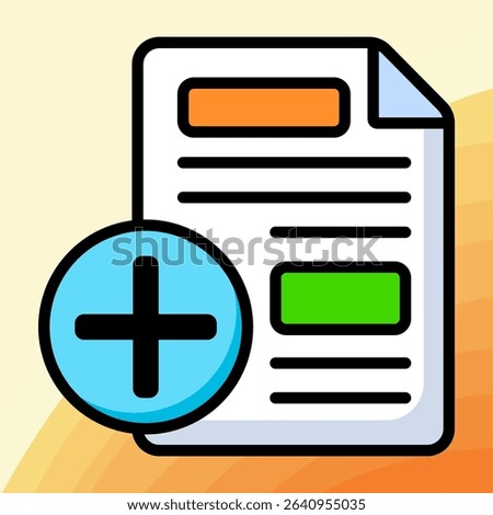 Minimal icon of a blank document with a plus sign, indicating creation of a new file, used in productivity apps and software tools.