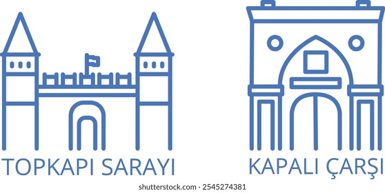 minimal icon design illustration of Selam Gate of Topkapi Palace, the royal Ottoman palace in Istanbul, Turkey.