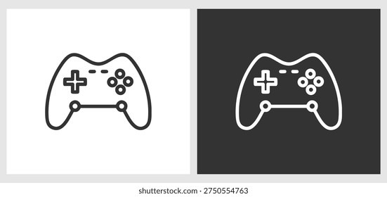 A minimal game‑controller icon featuring buttons, a D‑pad, and thumbsticks in clean light and dark styles.