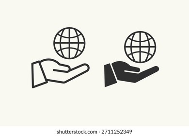 Un ícono mínimo de una mano sosteniendo un globo terráqueo, que representa los servicios de Internet, la conectividad global y el acceso digital.