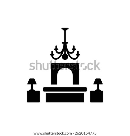 A minimal icon of a hotel lobby with a large chandelier, symbolizing luxury and hotel ambiance