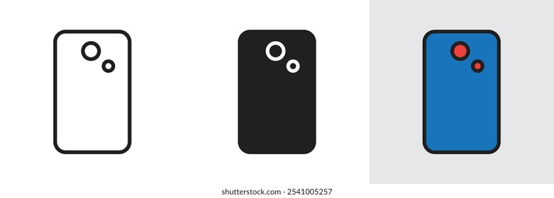 Minimal icon of mobile phone camera from behind. Vector illustration of smartphone, camera, smart, display, screen, cell, web icons and entertainment.