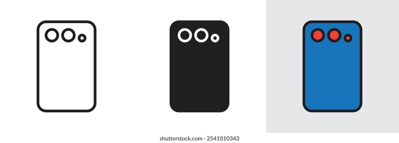 Minimal icon of mobile phone camera from behind. Vector illustration of smartphone, camera, smart, display, screen, cell, web icons and entertainment.