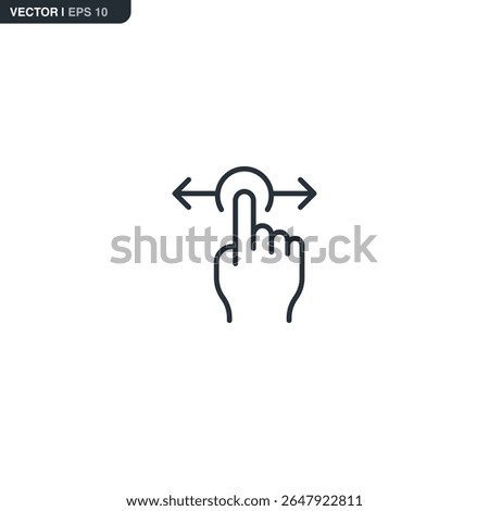 Minimal icon of a one-finger horizontal swipe gesture. Used for navigating between pages or tabs in mobile applications.
